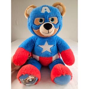 Build-A-Bear Workshop Marvel Captain America Teddy Bear Plush Blue Red Star Mask